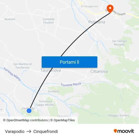 Varapodio to Cinquefrondi map
