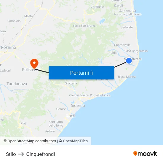 Stilo to Cinquefrondi map