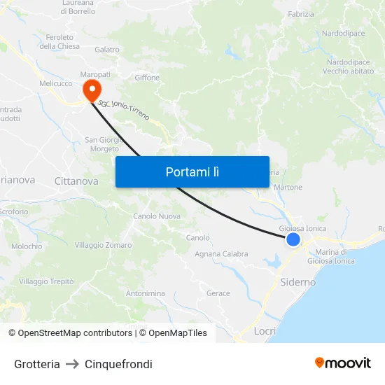 Grotteria to Cinquefrondi map