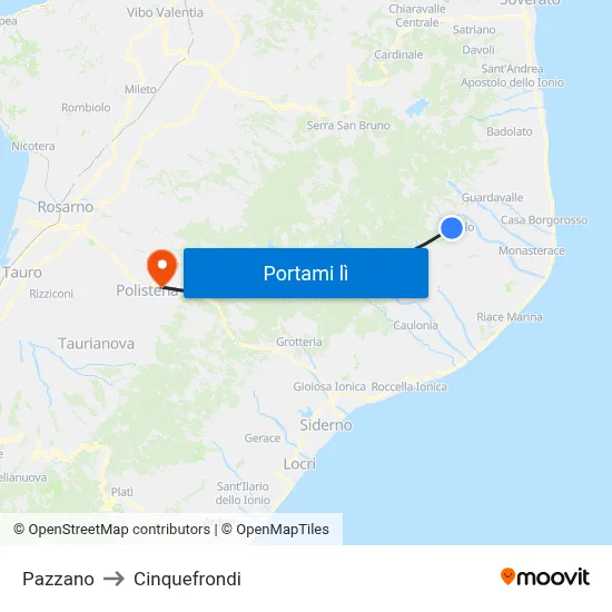 Pazzano to Cinquefrondi map