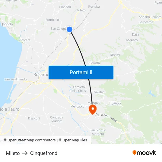 Mileto to Cinquefrondi map