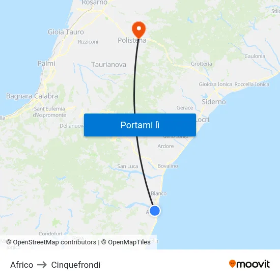 Africo to Cinquefrondi map