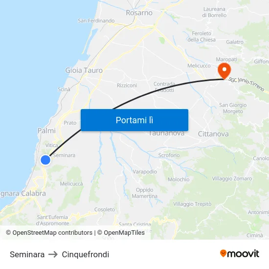 Seminara to Cinquefrondi map