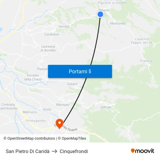 San Pietro Di Caridà to Cinquefrondi map