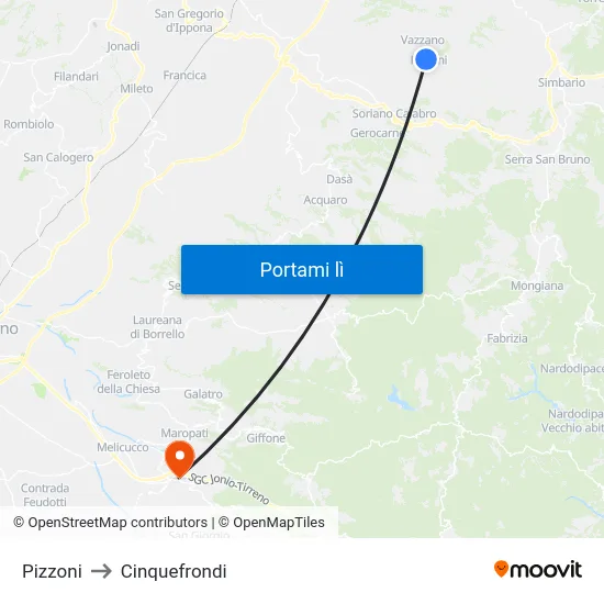 Pizzoni to Cinquefrondi map