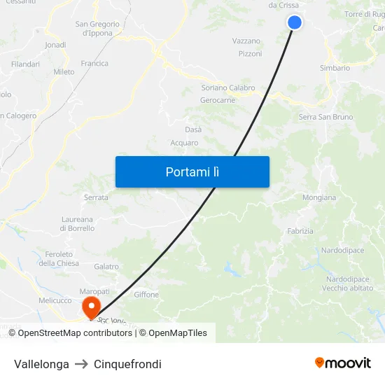Vallelonga to Cinquefrondi map