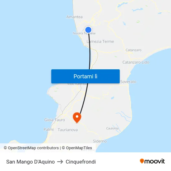 San Mango D'Aquino to Cinquefrondi map