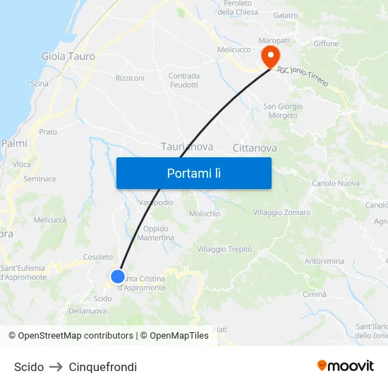 Scido to Cinquefrondi map