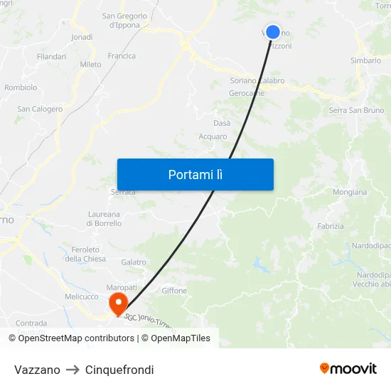 Vazzano to Cinquefrondi map