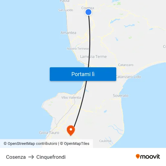 Cosenza to Cinquefrondi map