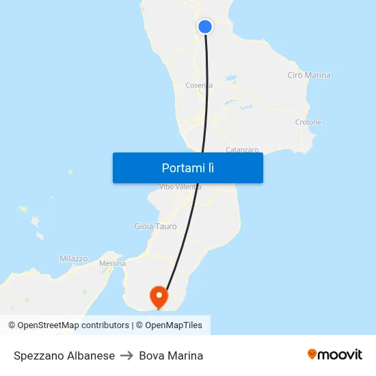 Spezzano Albanese to Bova Marina map