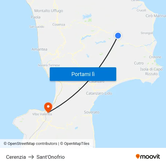 Cerenzia to Sant'Onofrio map