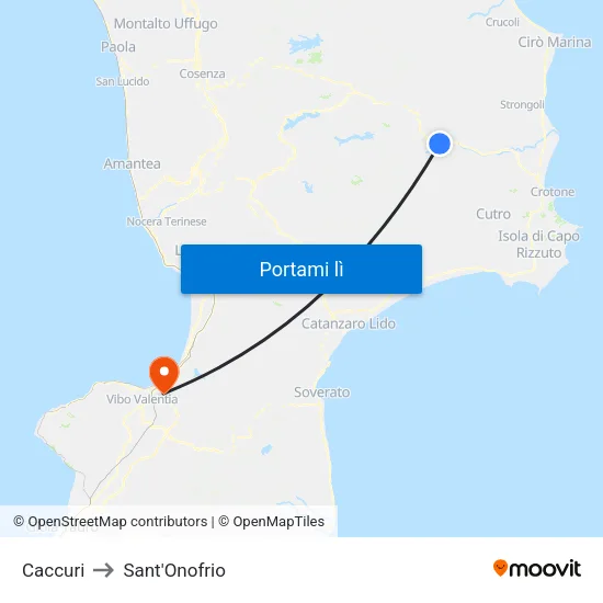 Caccuri to Sant'Onofrio map