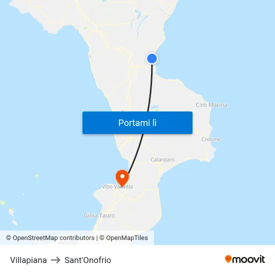 Villapiana to Sant'Onofrio map