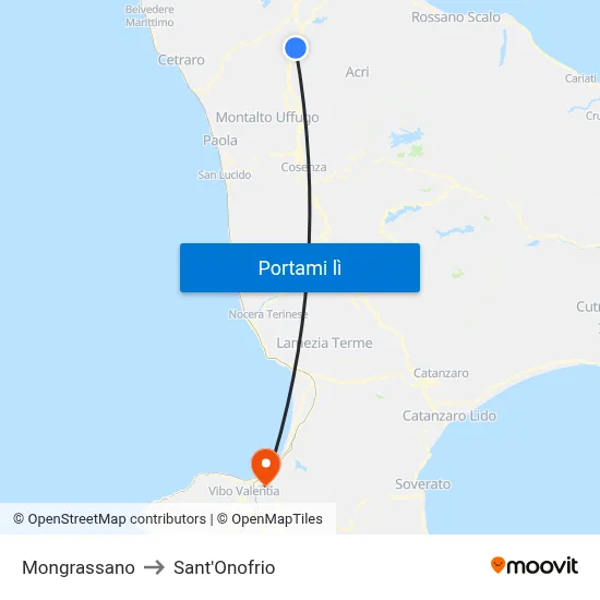 Mongrassano to Sant'Onofrio map