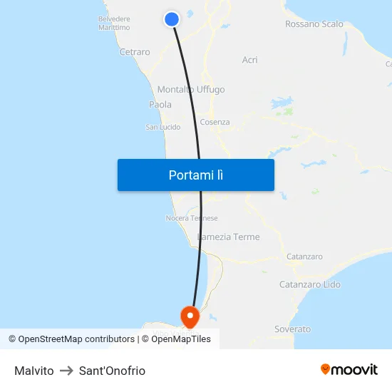 Malvito to Sant'Onofrio map