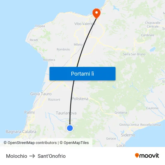 Molochio to Sant'Onofrio map
