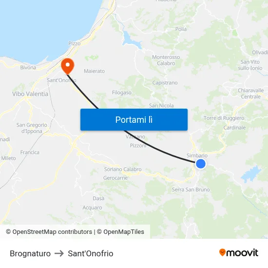 Brognaturo to Sant'Onofrio map