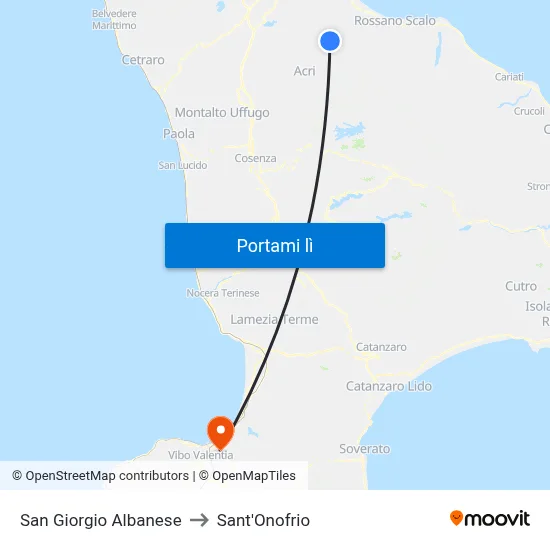 San Giorgio Albanese to Sant'Onofrio map