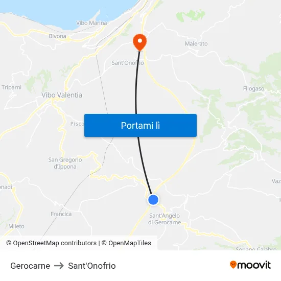 Gerocarne to Sant'Onofrio map