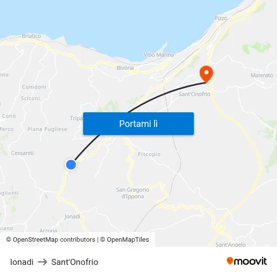 Ionadi to Sant'Onofrio map