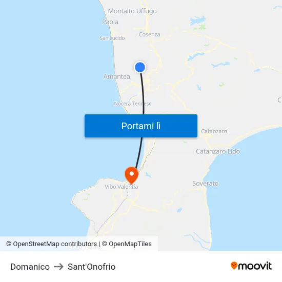 Domanico to Sant'Onofrio map
