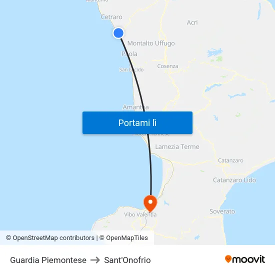 Guardia Piemontese to Sant'Onofrio map