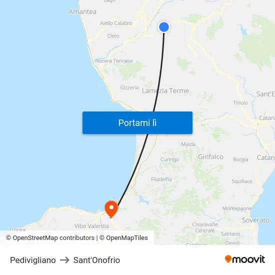 Pedivigliano to Sant'Onofrio map
