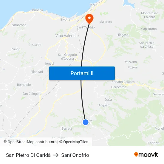 San Pietro Di Caridà to Sant'Onofrio map
