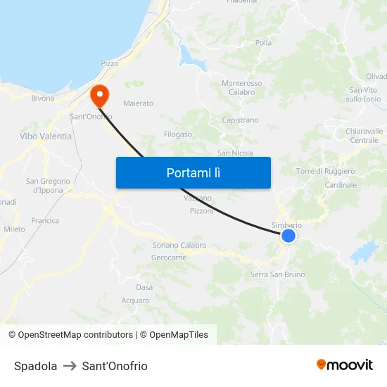Spadola to Sant'Onofrio map