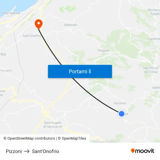 Pizzoni to Sant'Onofrio map