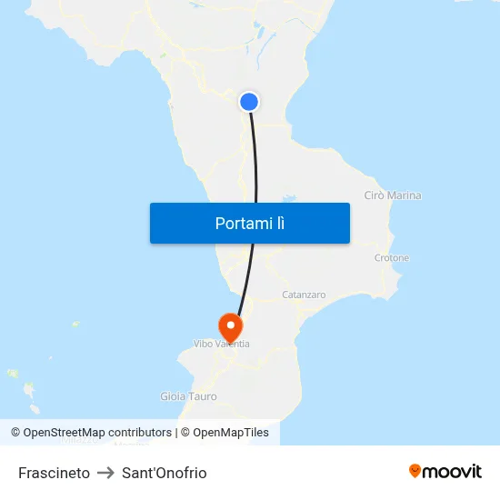 Frascineto to Sant'Onofrio map