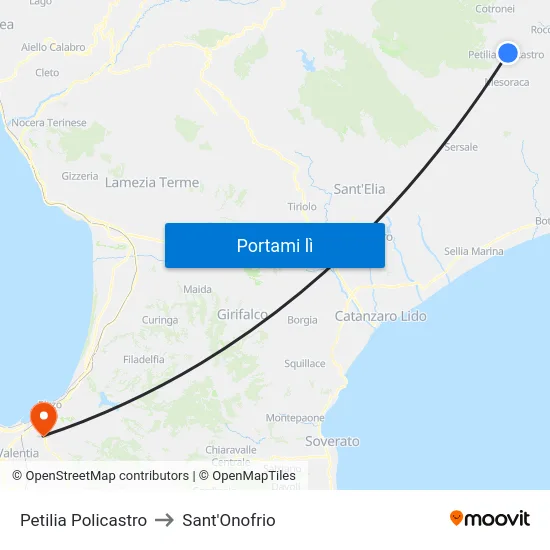 Petilia Policastro to Sant'Onofrio map