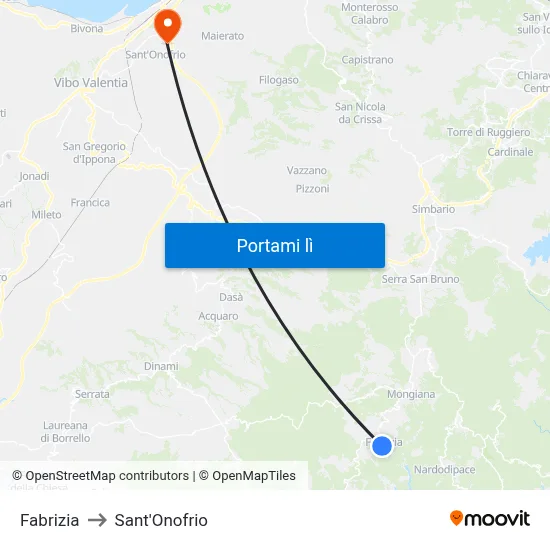 Fabrizia to Sant'Onofrio map