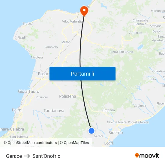 Gerace to Sant'Onofrio map