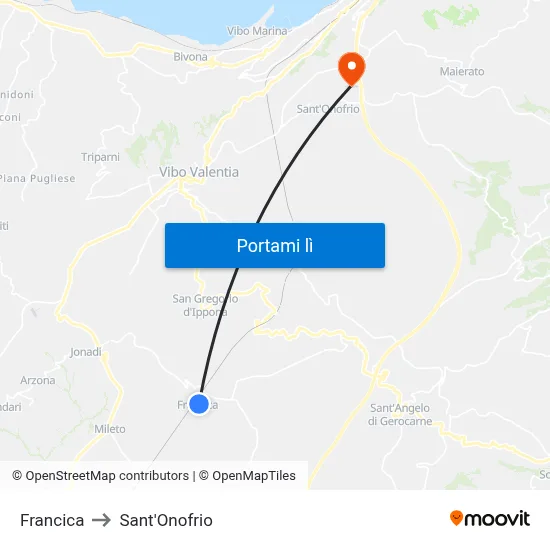 Francica to Sant'Onofrio map