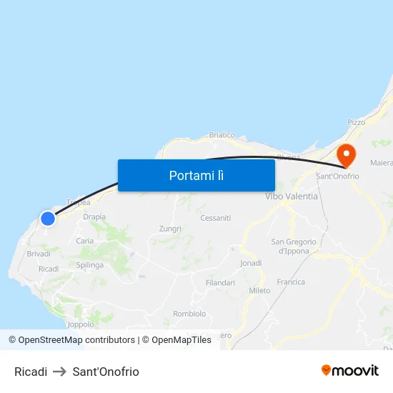 Ricadi to Sant'Onofrio map