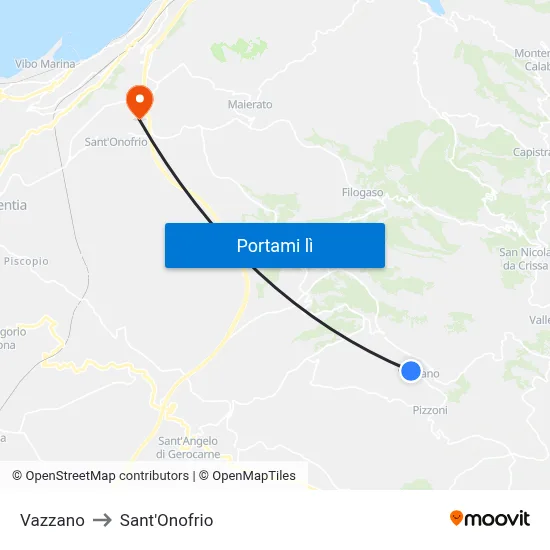 Vazzano to Sant'Onofrio map