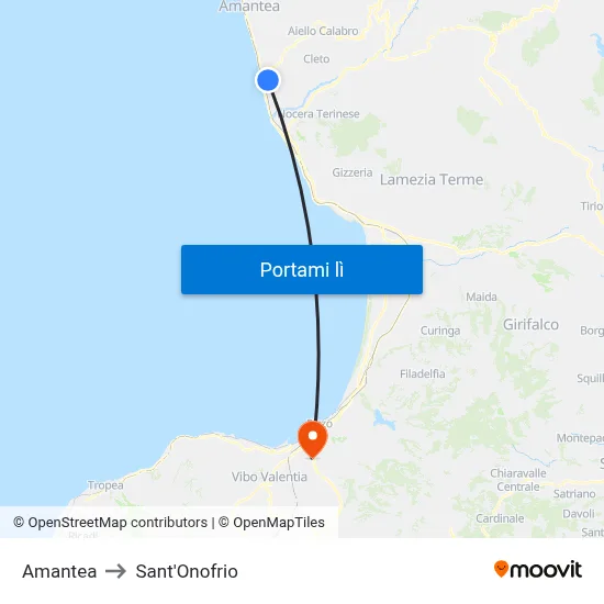 Amantea to Sant'Onofrio map