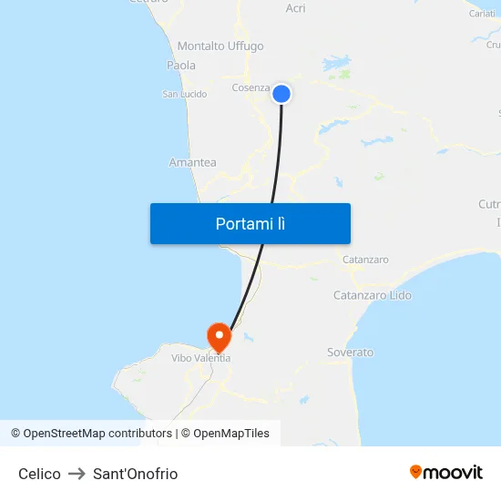 Celico to Sant'Onofrio map
