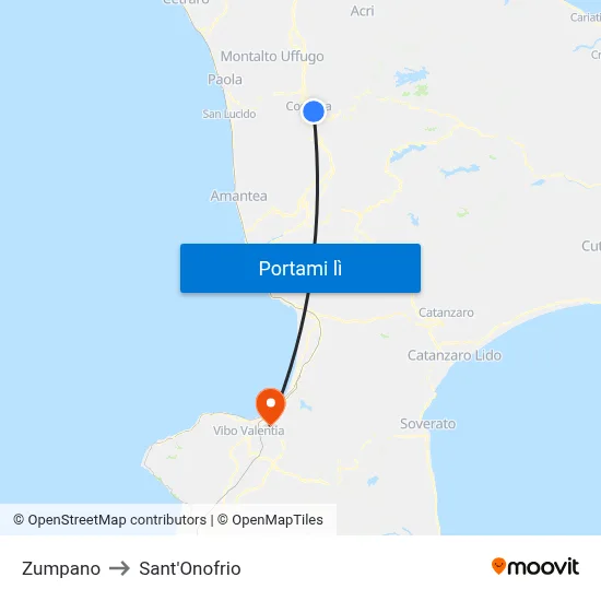 Zumpano to Sant'Onofrio map