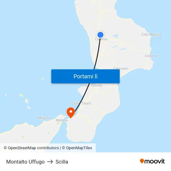 Montalto Uffugo to Scilla map