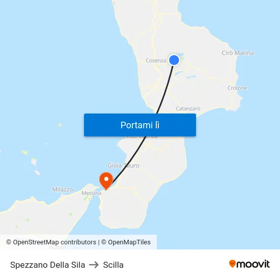 Spezzano Della Sila to Scilla map
