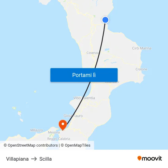 Villapiana to Scilla map