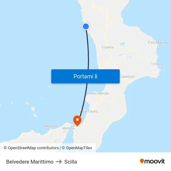 Belvedere Marittimo to Scilla map
