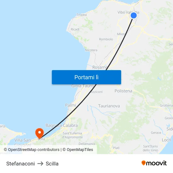 Stefanaconi to Scilla map