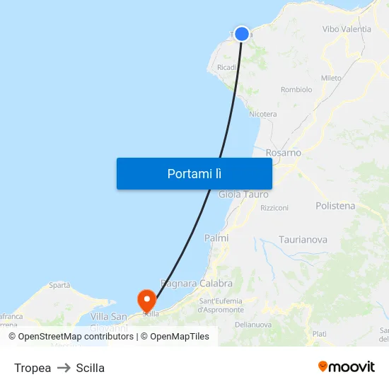 Tropea to Scilla map