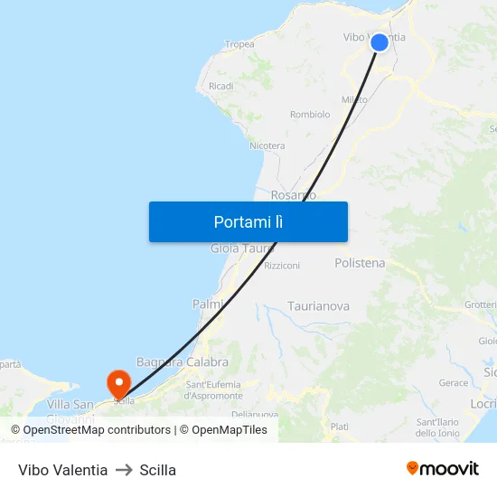 Vibo Valentia to Scilla map