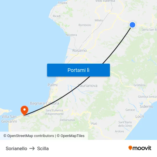 Sorianello to Scilla map
