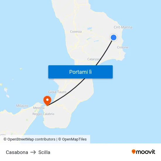Casabona to Scilla map